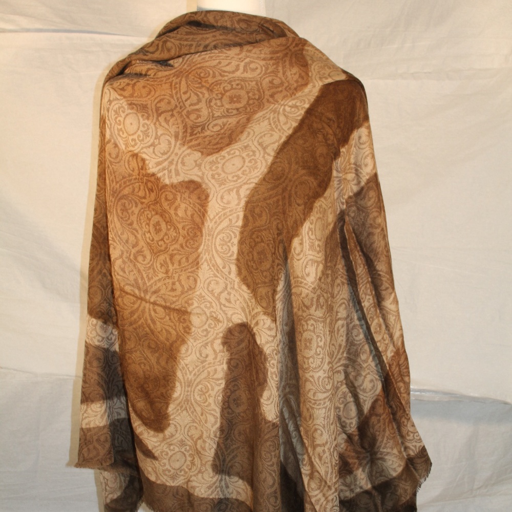 Tan & brown wrap, wool and silk blend large scarf